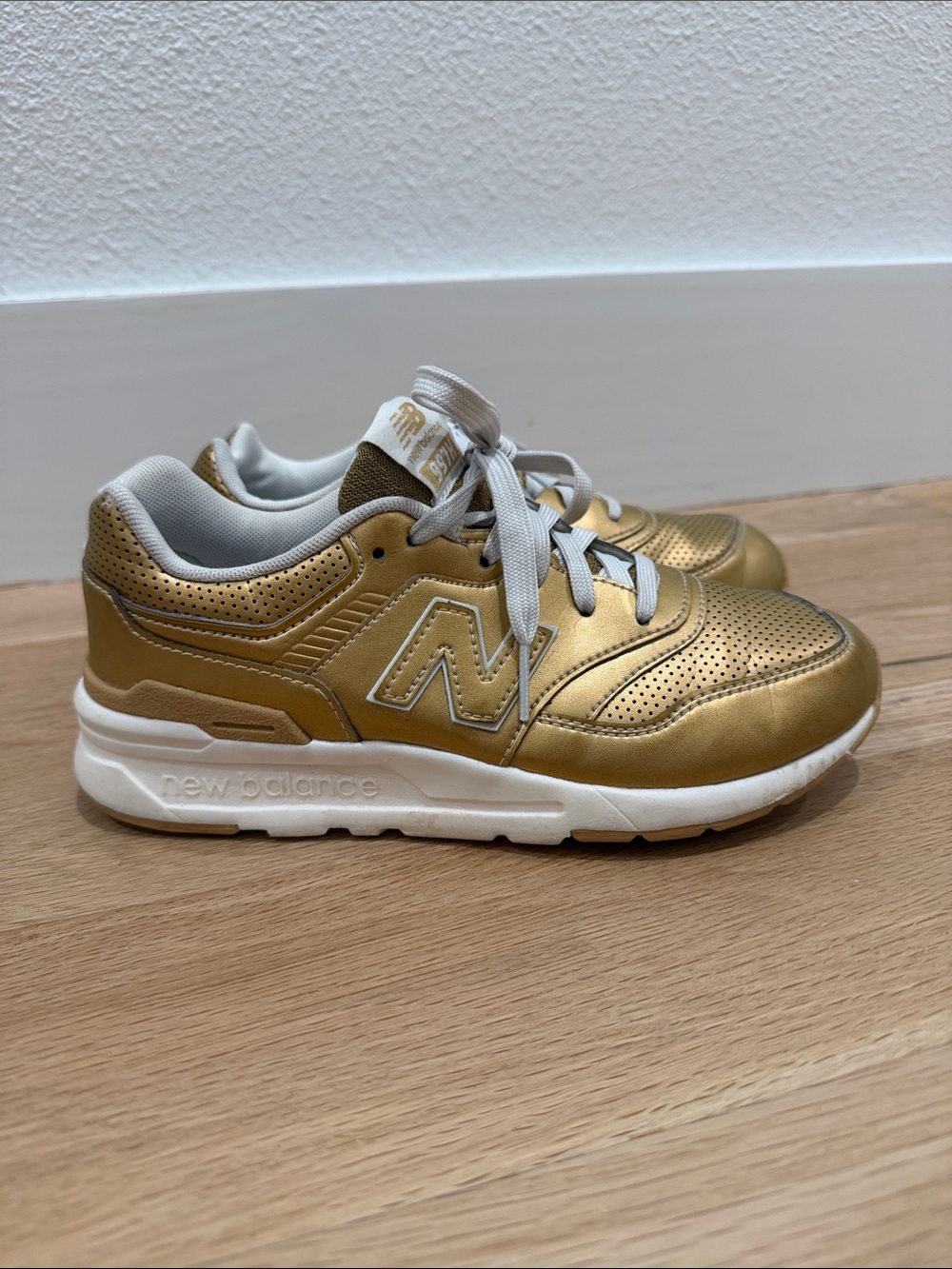 New Balance Kids Metallic Gold Sneakers with White Soles